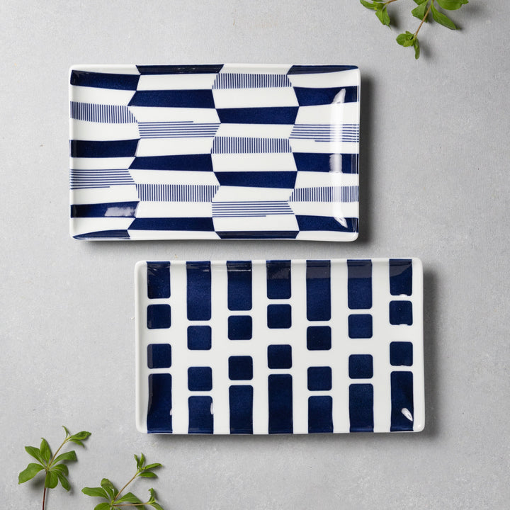 Modern Japanese Style Wa Pattern Rectangular Serving Plates Set of 2