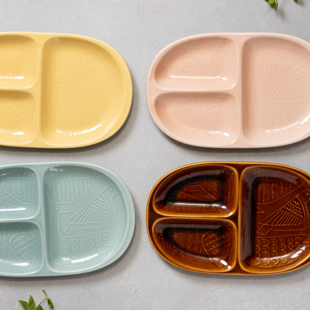 Modern Japanese Style Bird Design 3-Compartment Kids Plate