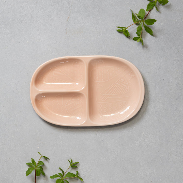 Modern Japanese Style Bird Design 3-Compartment Kids Plate