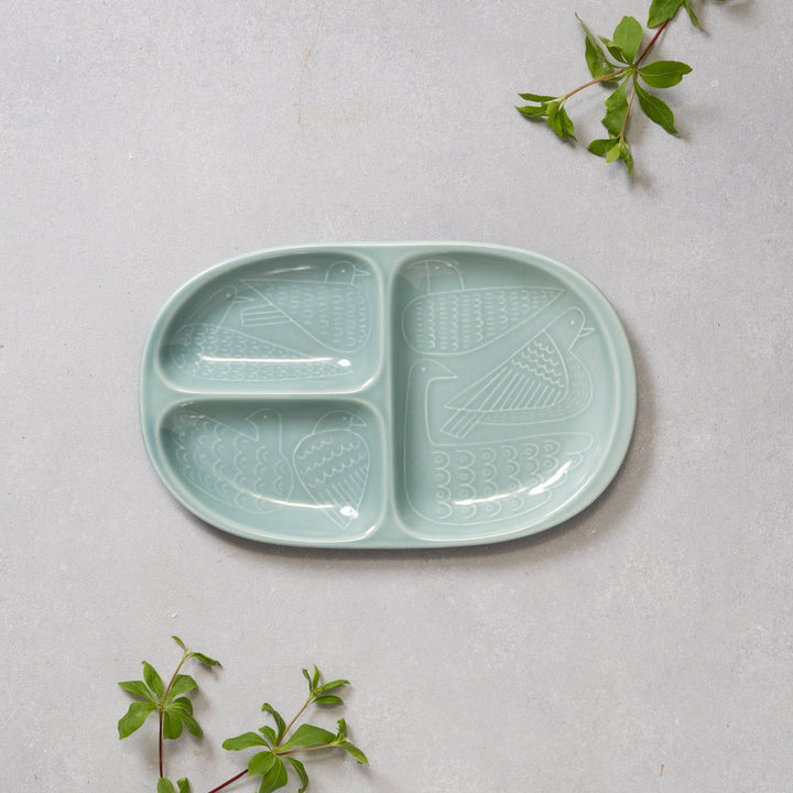 Modern Japanese Style Bird Design 3-Compartment Kids Plate