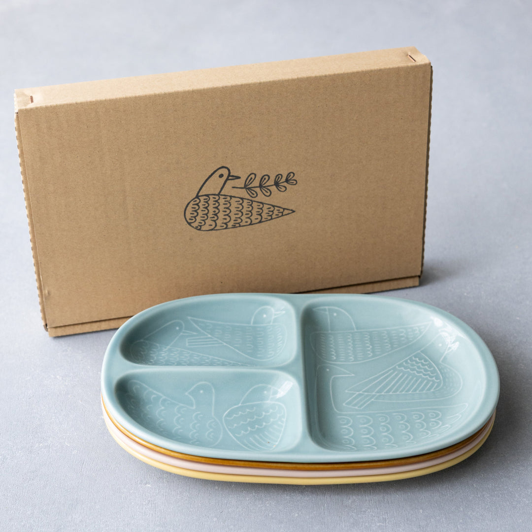 Modern Japanese Style Bird Design 3-Compartment Kids Plate