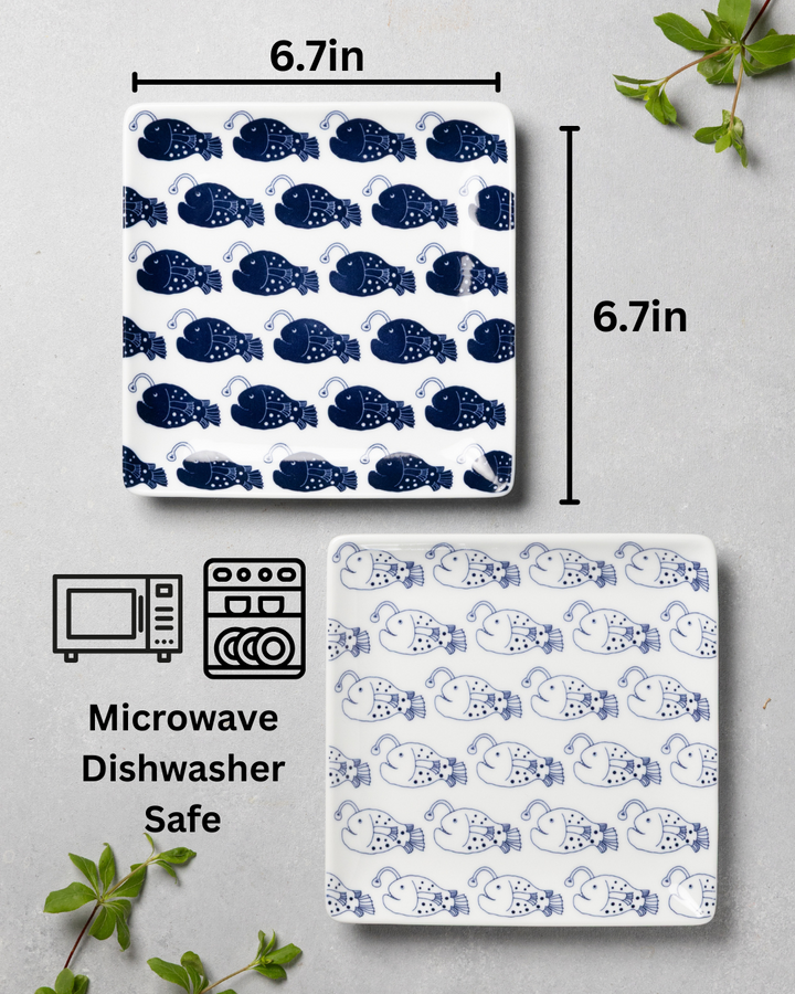 Modern Japanese Style Cute Fish-Patterned Square Side Plates - 2 Colors