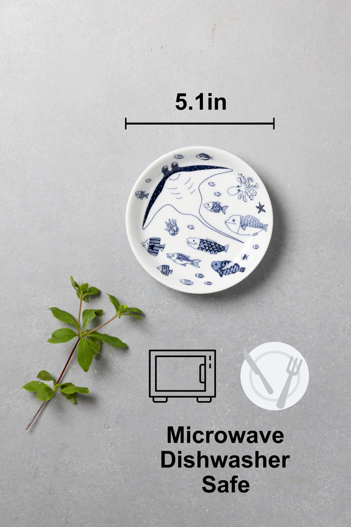 Modern Japanese Style Marine Small Appetizer Plates Set of 2