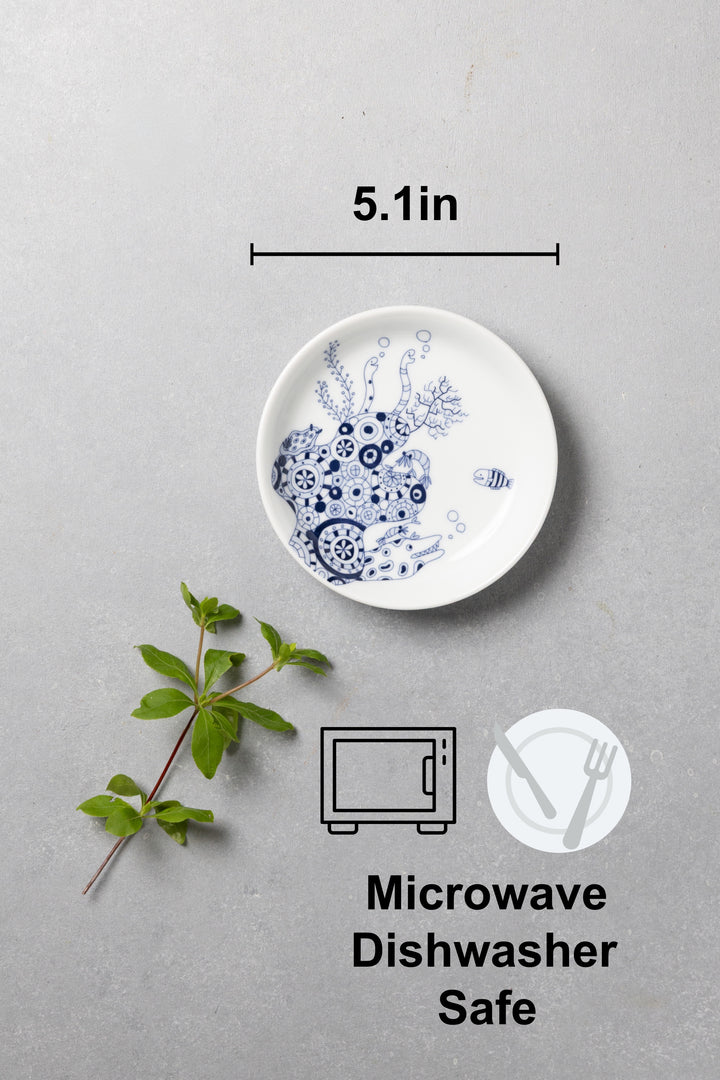 Modern Japanese Style Marine Small Appetizer Plates Set of 2