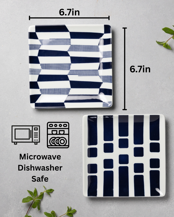 Modern Japanese Style Wa Pattern Square Side Plates Set of 2