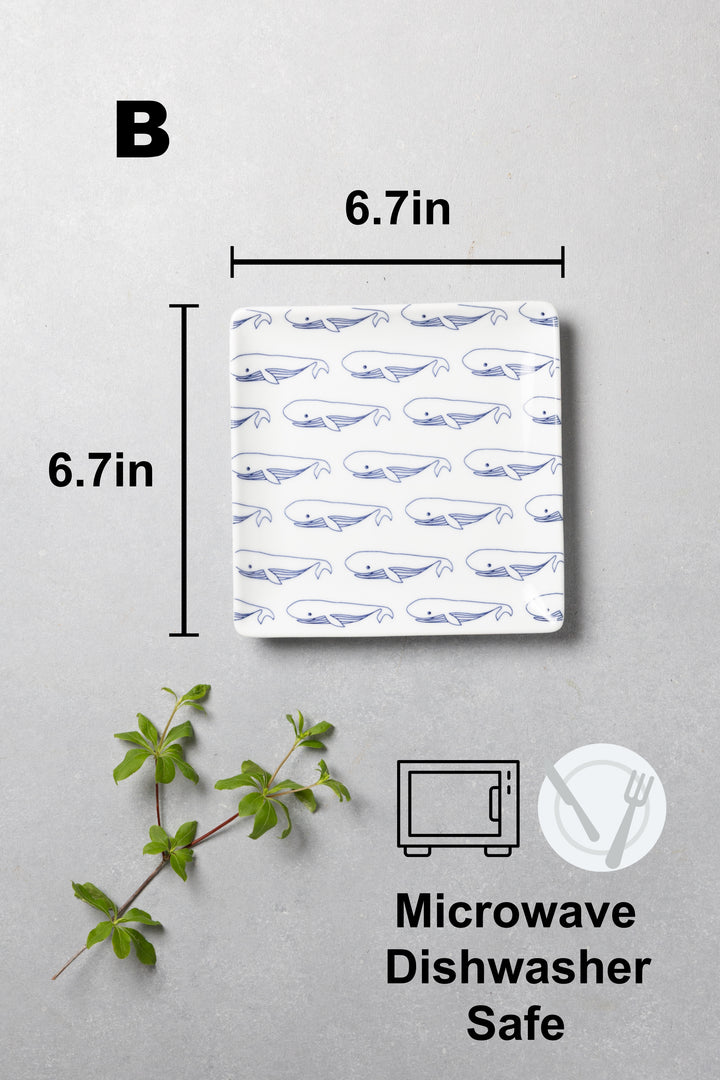 Modern Japanese Style Fish-Patterned Square Side Plates