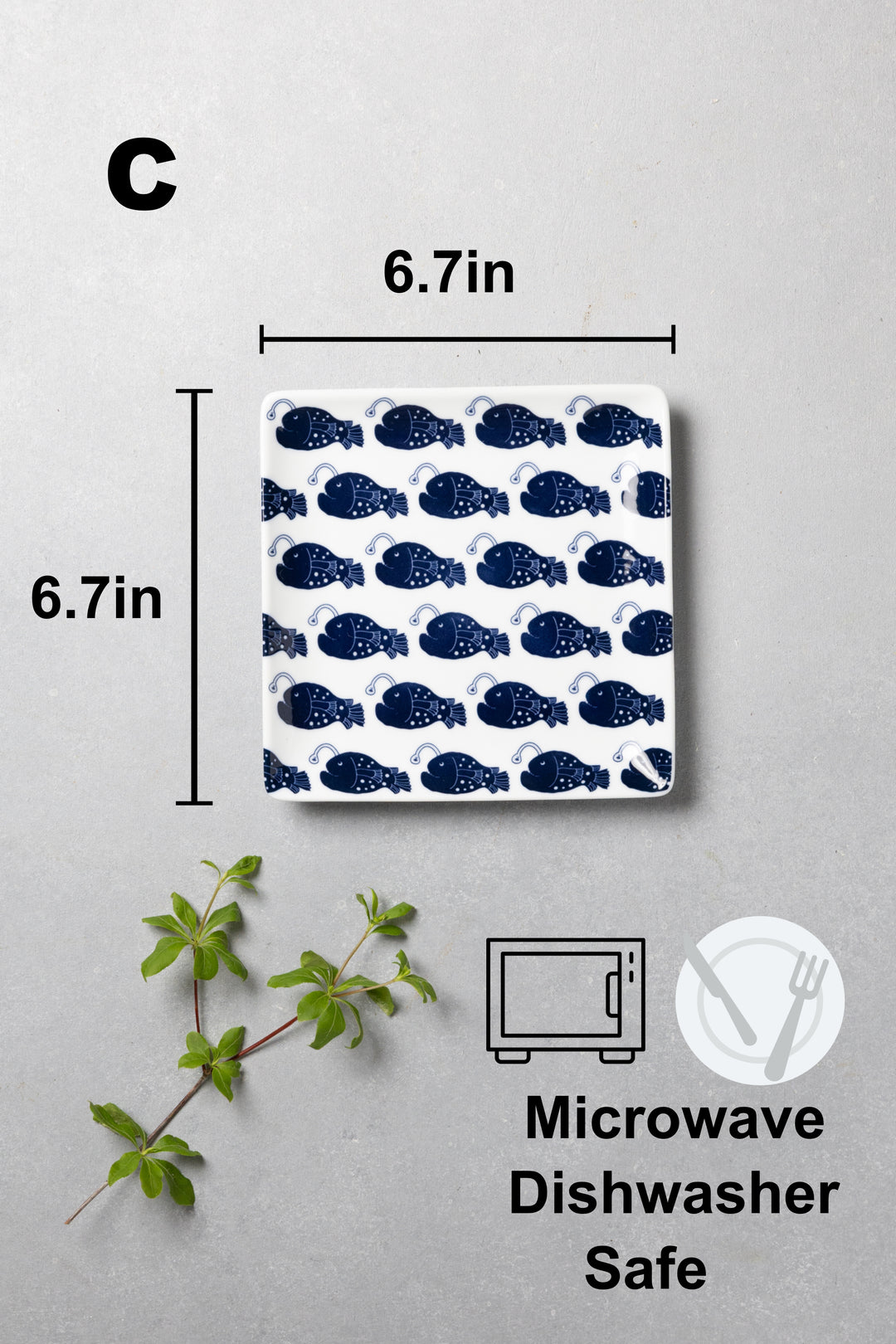 Modern Japanese Style Fish-Patterned Square Side Plates