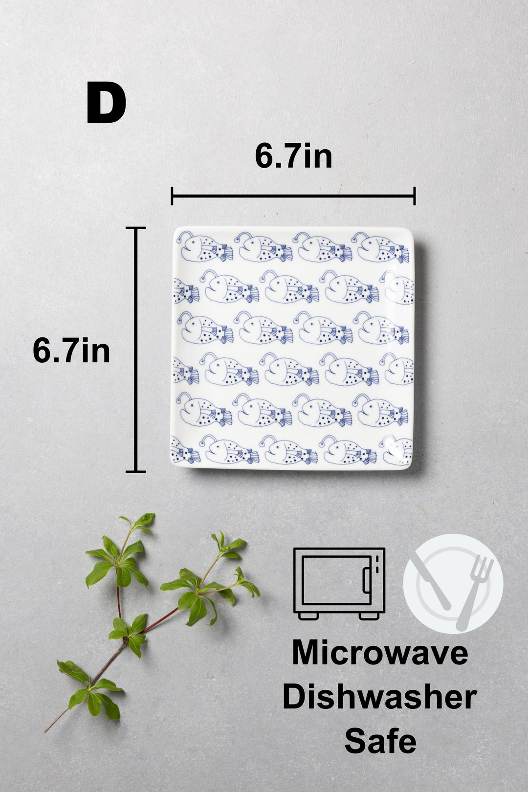 Modern Japanese Style Fish-Patterned Square Side Plates