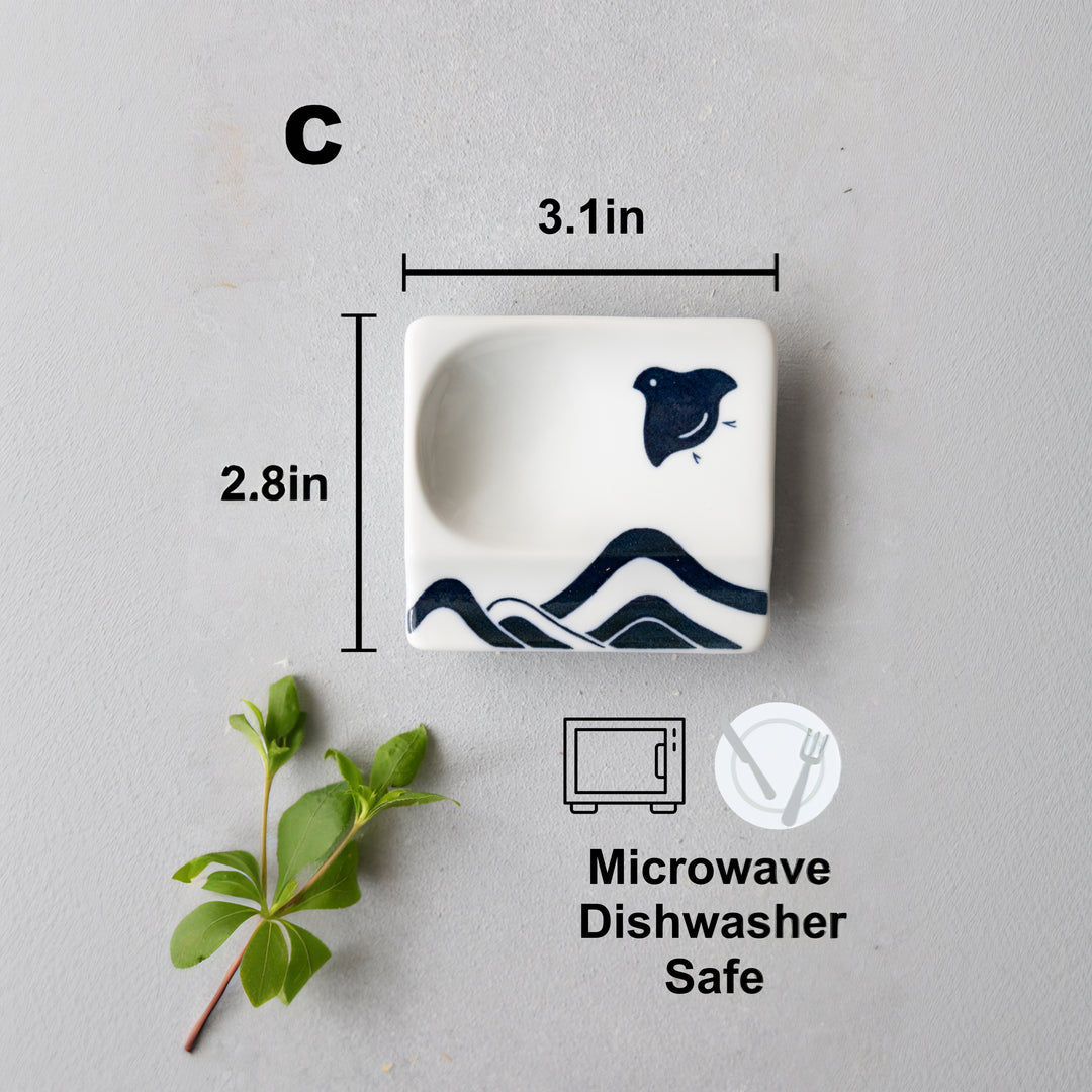 Mini-plats de style japonais moderne avec motif bleu