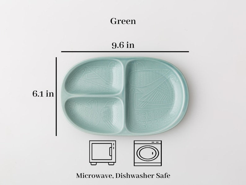 Modern Japanese Style Bird Design 3-Compartment Kids Plate
