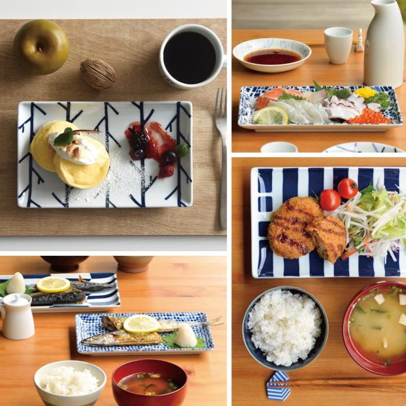 Modern Japanese Style Wa Pattern Rectangular Serving Plates