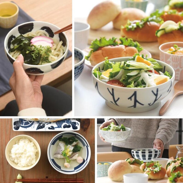 Modern Japanese Style Wa Pattern Donburi Bowls Set of 2