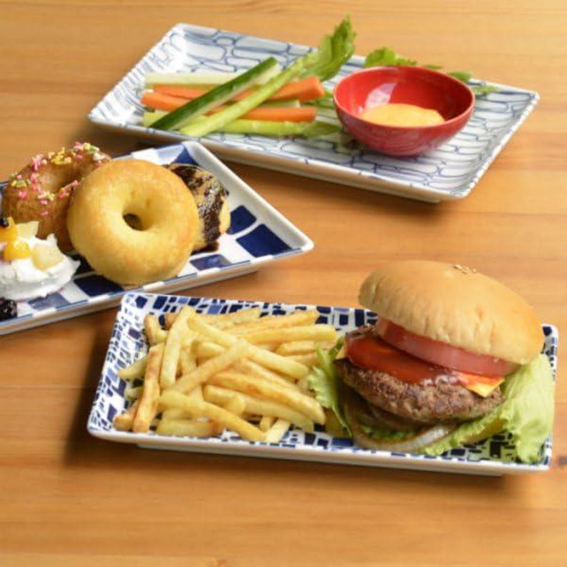 Modern Japanese Style Wa Pattern Rectangular Serving Plates Set of 2