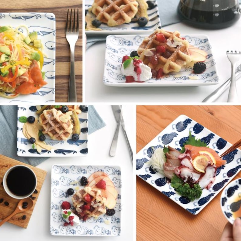 Modern Japanese Style Fish-Patterned Square Side Plates