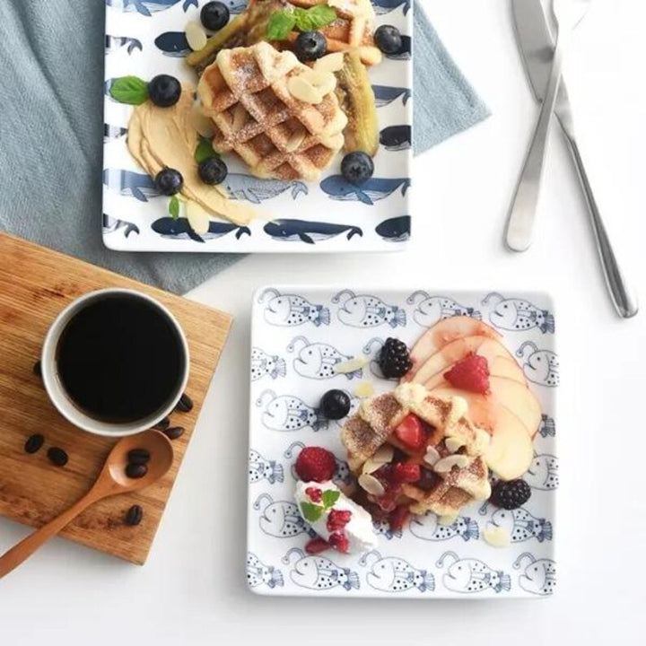 Modern Japanese Style Fish-Patterned Square Side Plates