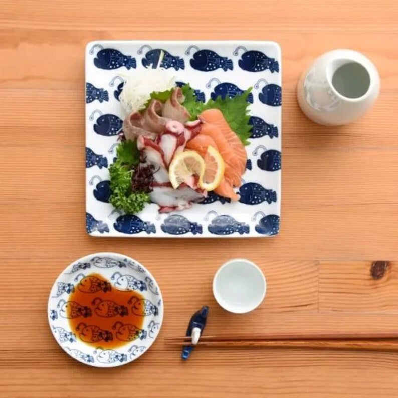 Modern Japanese Style Cute Fish-Patterned Square Side Plates - 2 Colors