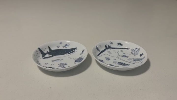 Modern Japanese Style Marine Small Appetizer Plates Set of 2