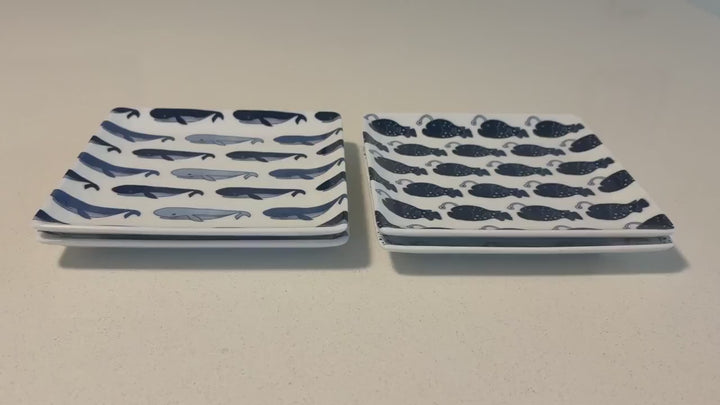 Modern Japanese Style Fish-Patterned Square Side Plates