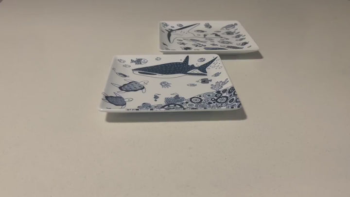 Modern Japanese Style Marine Square Side Plates Set of 2