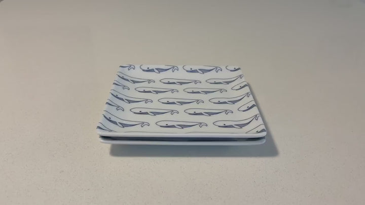 Modern Japanese Style Whale-Patterned Square Side Plates - 2 Colors